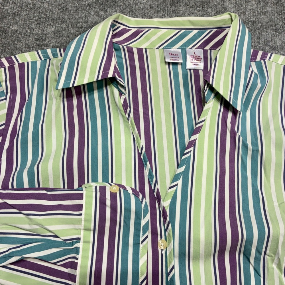 GH Bass Stretch Dress Shirt Womens Large Multicolor Striped Button Down Top